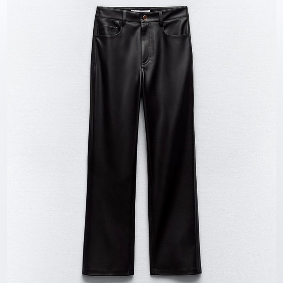Zara faux leather mini flared cropped pants - Picture 1 of 3